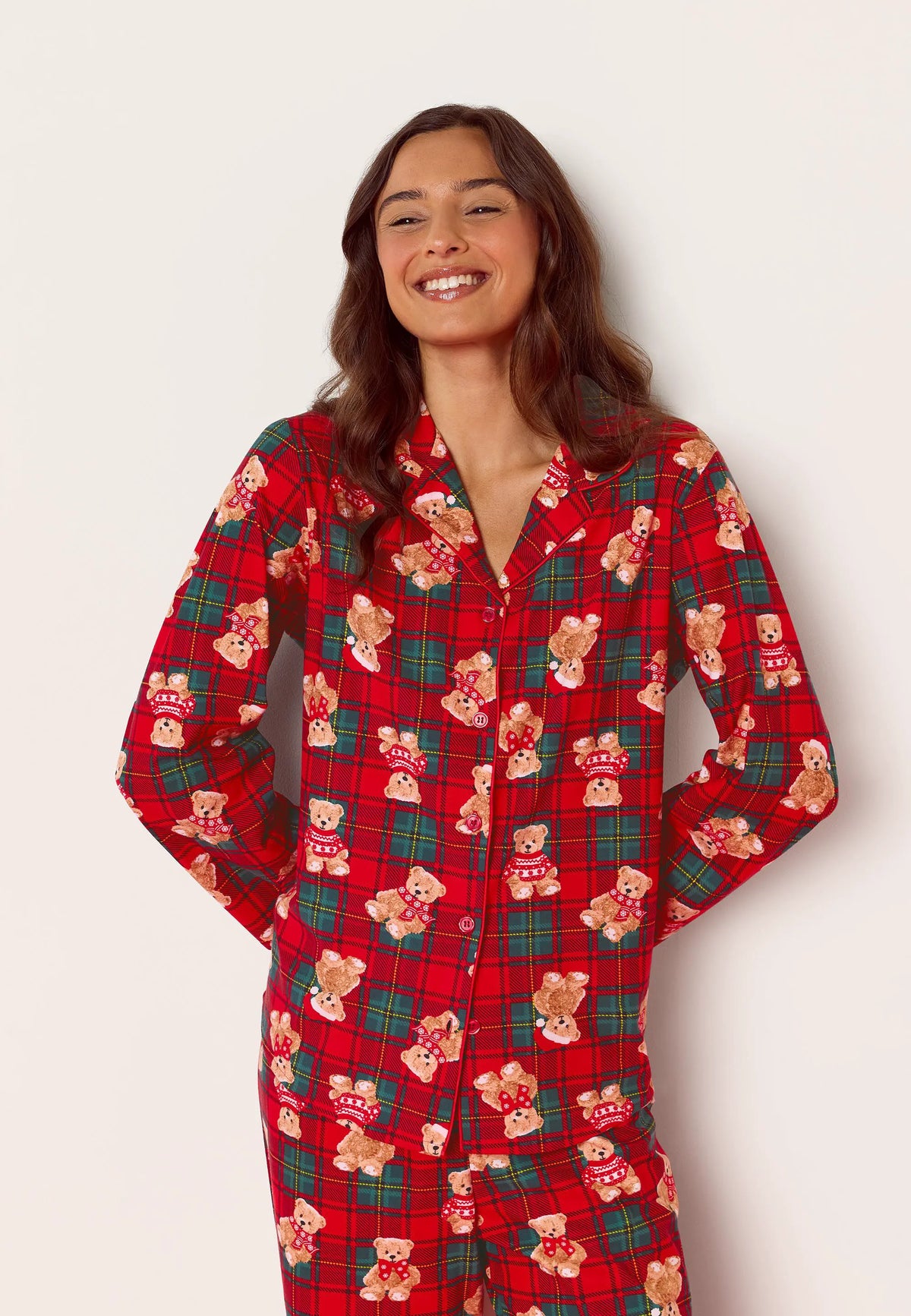 Womens Red Check Teddy Bear Family Pyjama Set