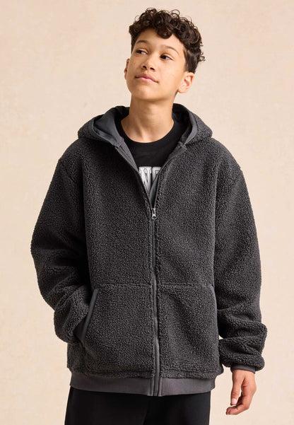 Older Boys Charcoal Borg Fleece Jacket
