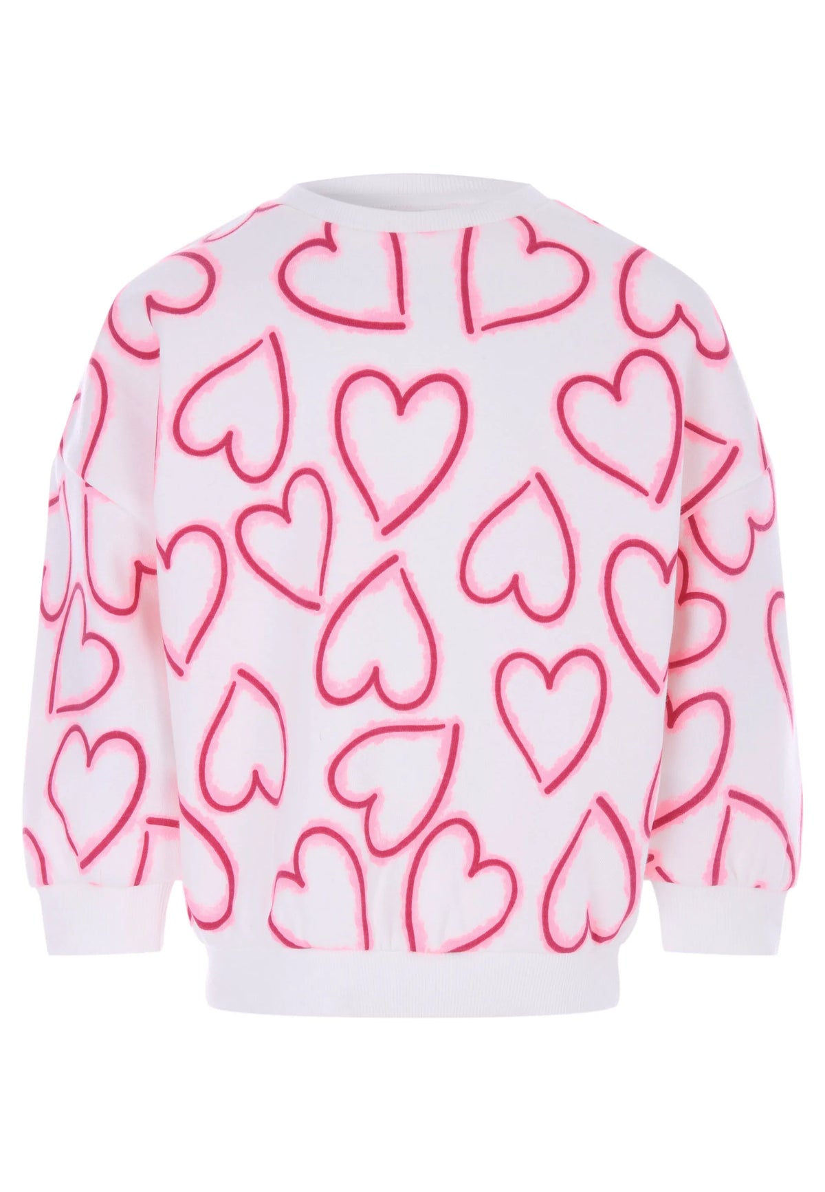 Younger Girls Cream Pink Heart Print Sweatshirt