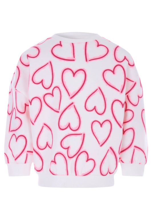 Younger Girls Cream Pink Heart Print Sweatshirt