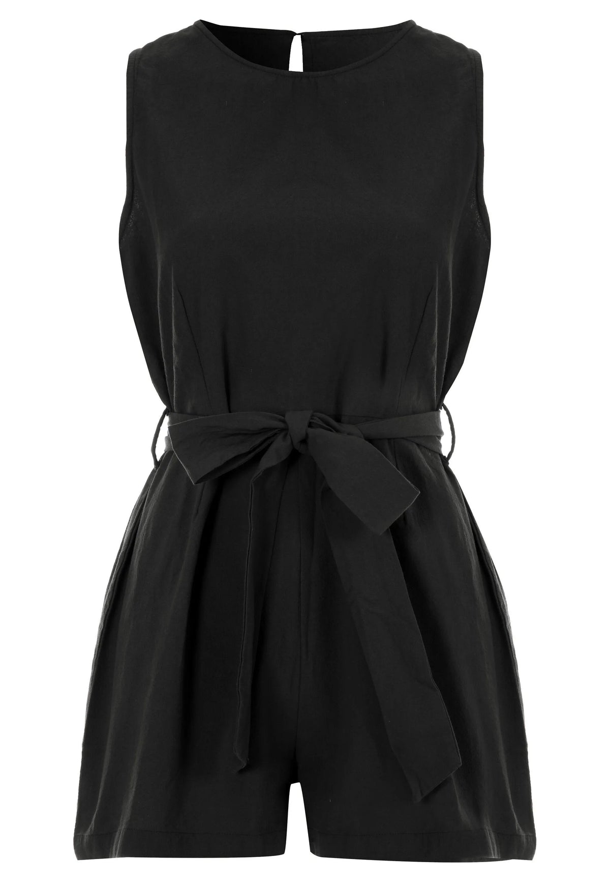 Womens Black Tie Waist Cotton Playsuit