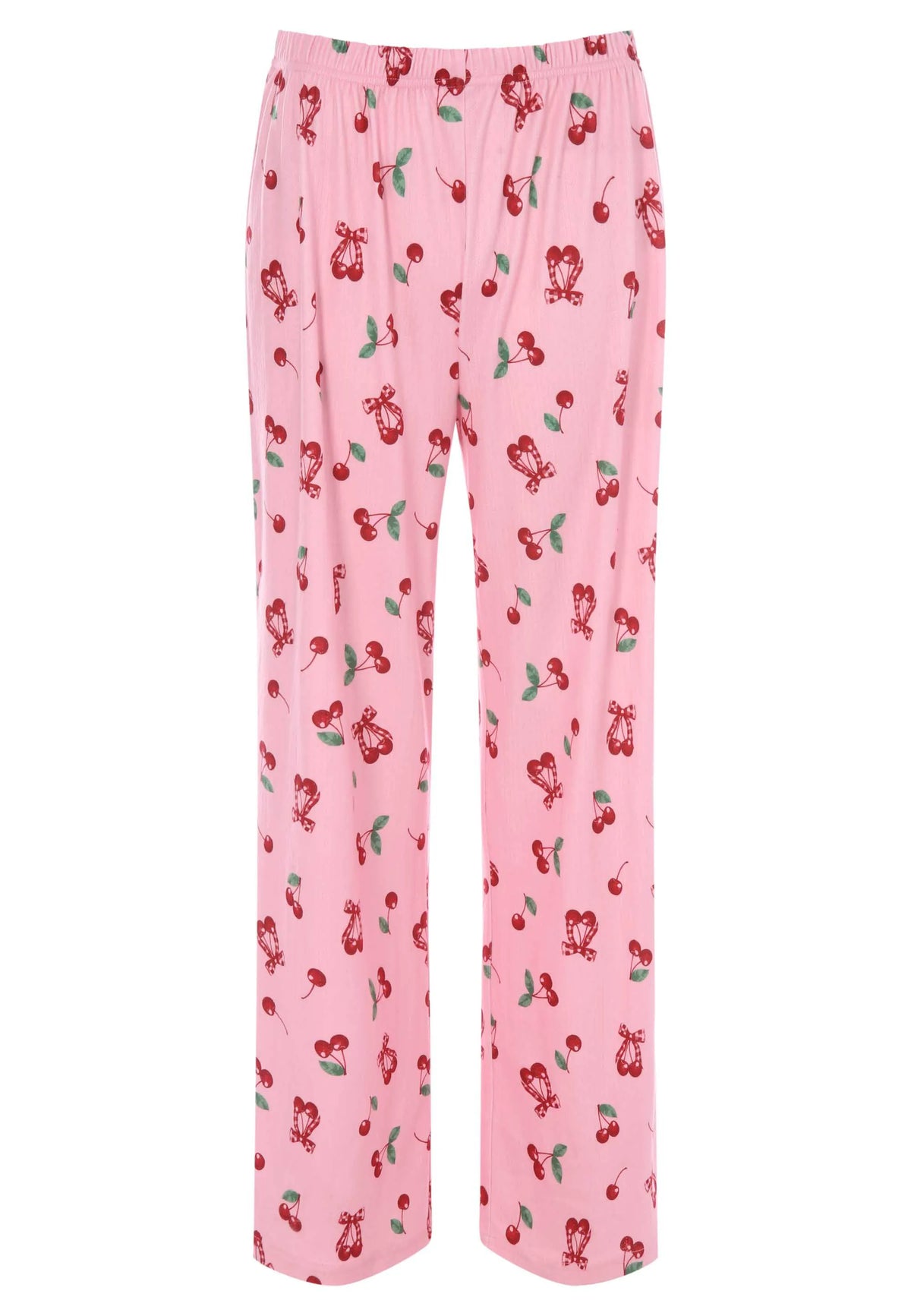 Womens Pink Cherry Pointelle Long Pyjama Set