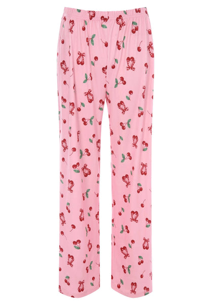 Womens Pink Cherry Pointelle Long Pyjama Set