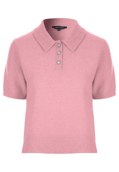 Womens Pink Diamante Button Collar Jumper