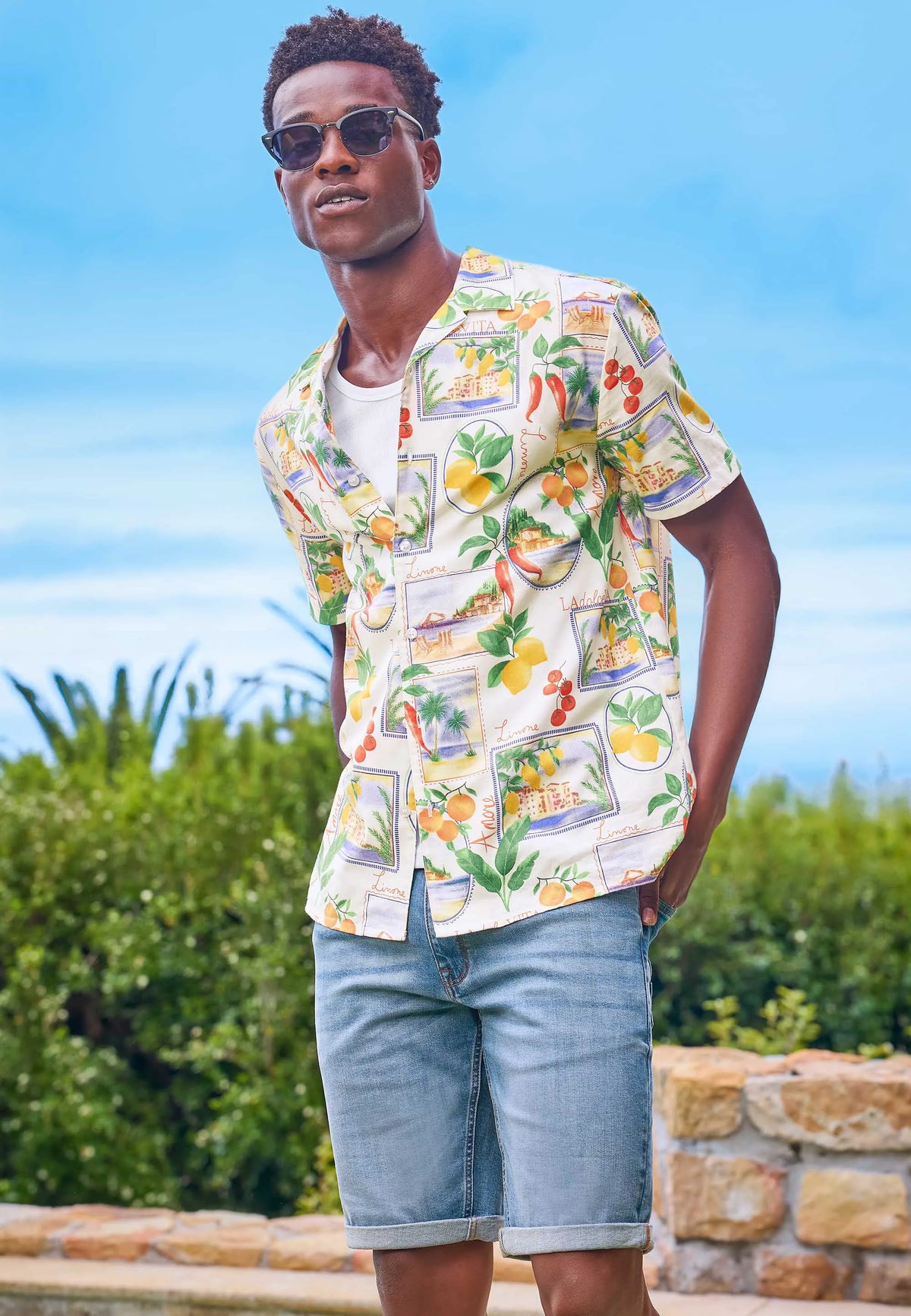 Mens Ecru Lemon Print Shirt