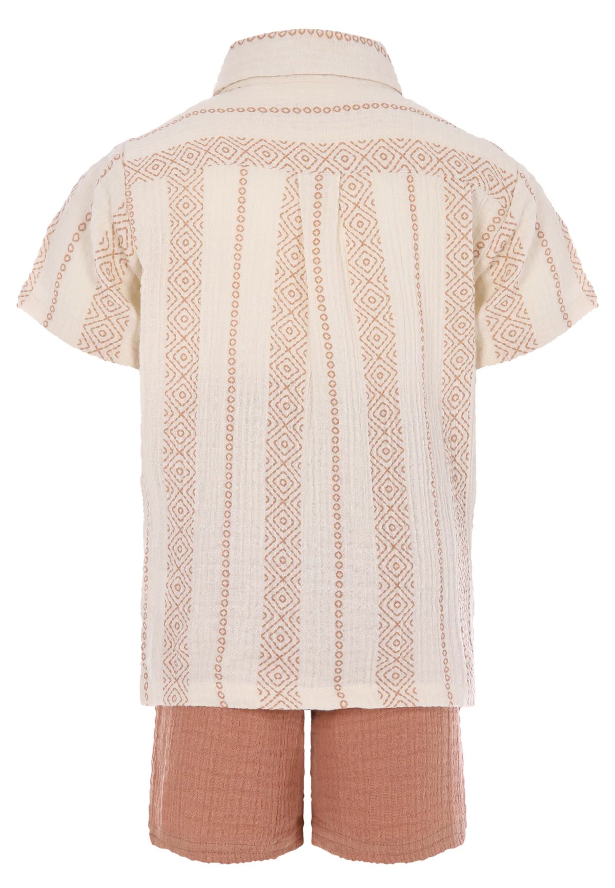 Younger Boys Rust Stripe Cheesecloth Shirt & Shorts Set