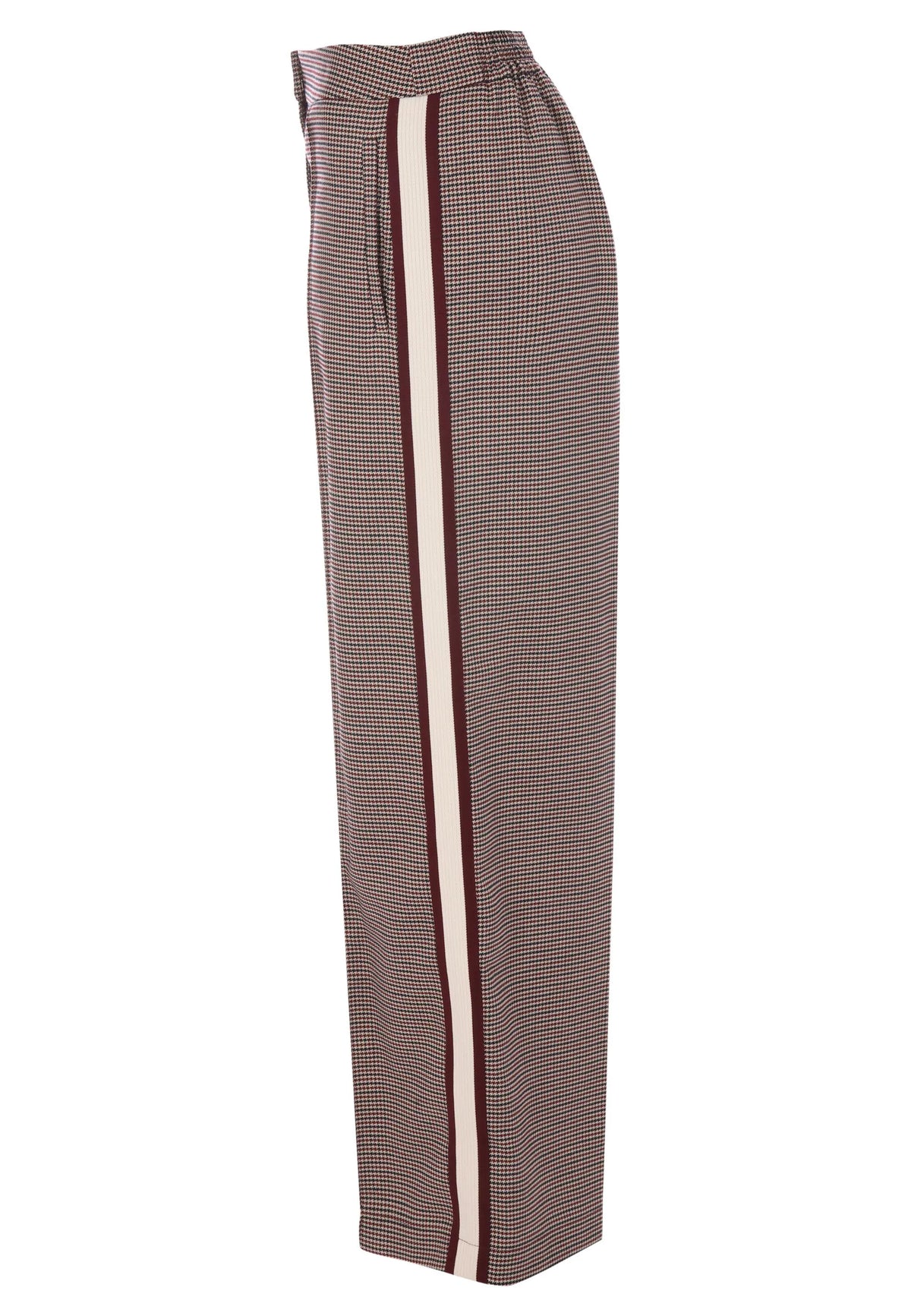 Womens Burgundy Check Side Stripe Trousers