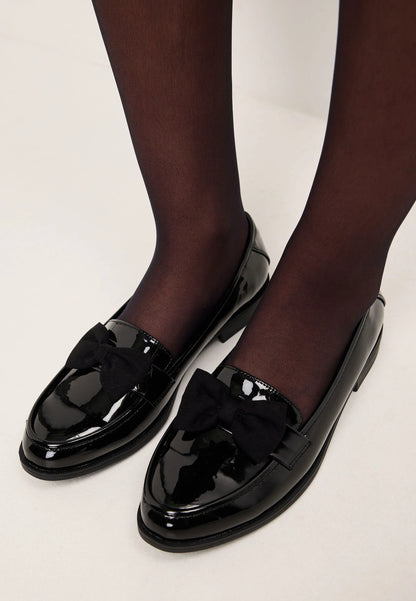 Womens Black Bow Detail Patent Loafers