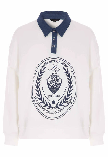 Womens Cream Denim Collar Slogan Sweatshirt