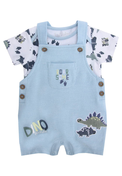 Baby Boys Light Blue Dino Short Dungarees & Bodysuit Set