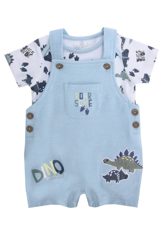 Baby Boys Light Blue Dino Short Dungarees & Bodysuit Set