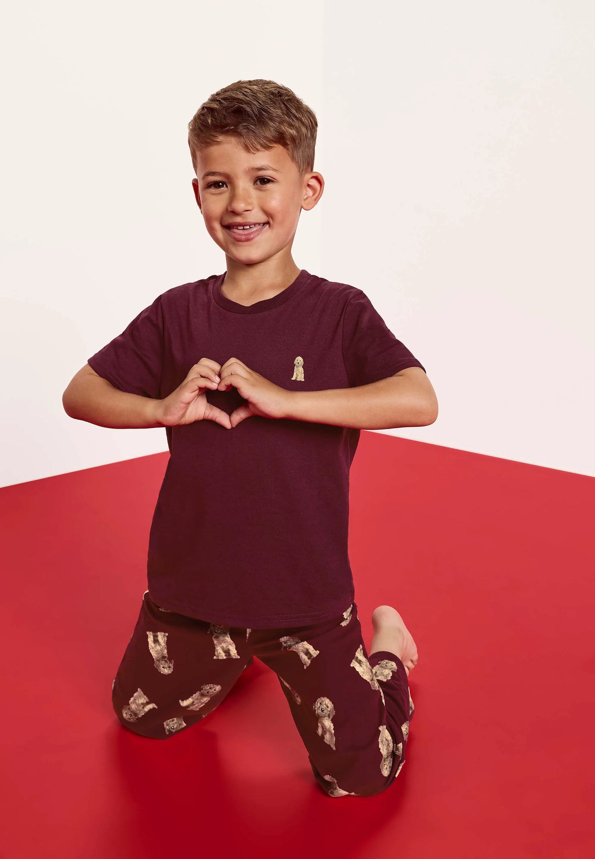 Boys Burgundy Dog Print Family Pyjama Set
