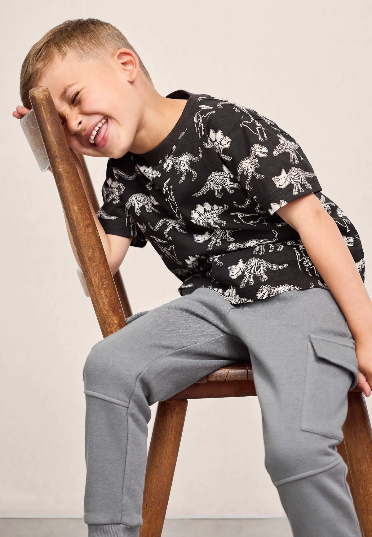 Younger Boys Black Cotton Dinosaur Print T-Shirt