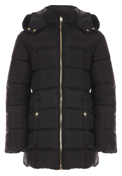 Older Girls Black Padded Longline Coat
