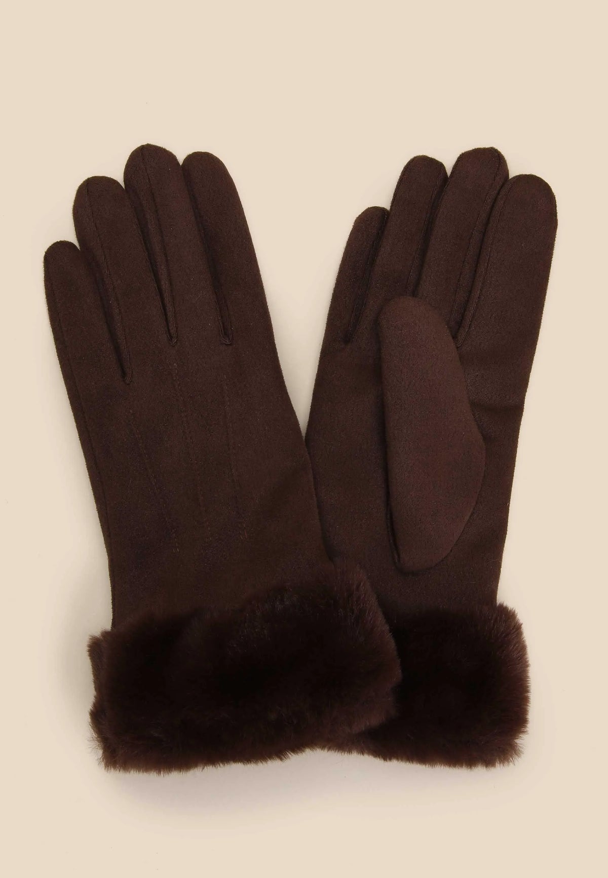 Womens Chocolate Brown Faux Shearling Gloves