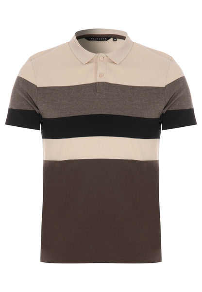 Mens Brown Stripe Cotton Polo Shirt