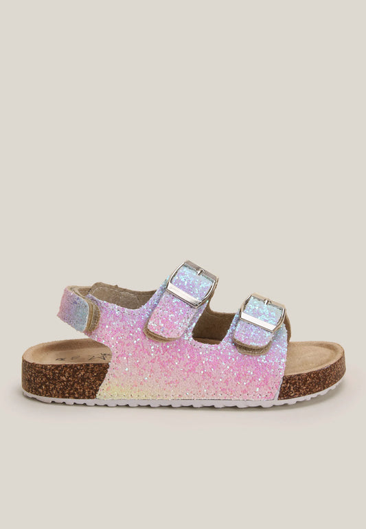Younger Girls Pink Glitter Footbed Sandals