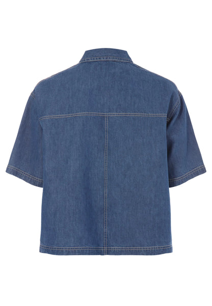 Womens Blue Denim Look Cotton Shirt