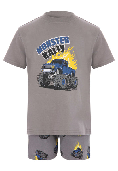 Younger Boys Charcoal Monster Truck Shorts Pyjama Set