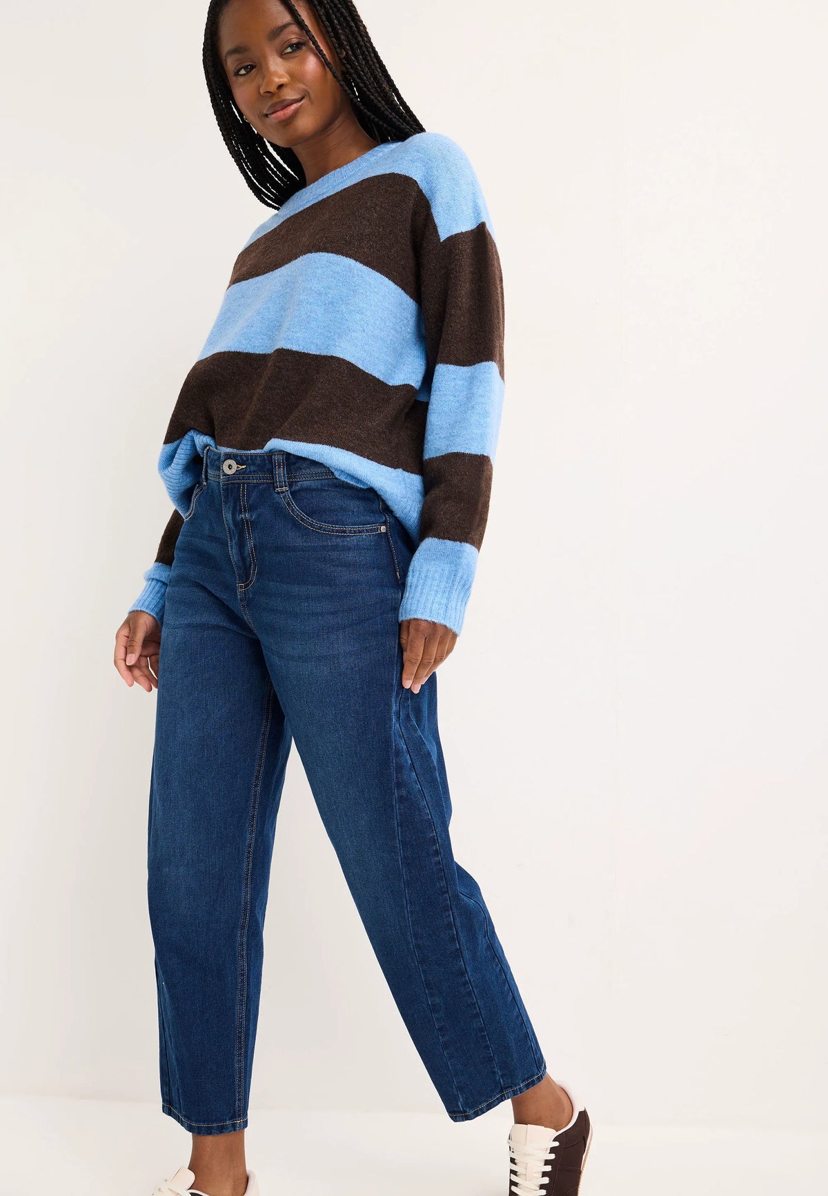 Womens Blue & Brown Stripe Jumper