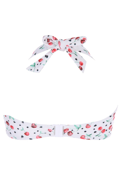 Womens White Cherry Print Bandeau Bikini Top