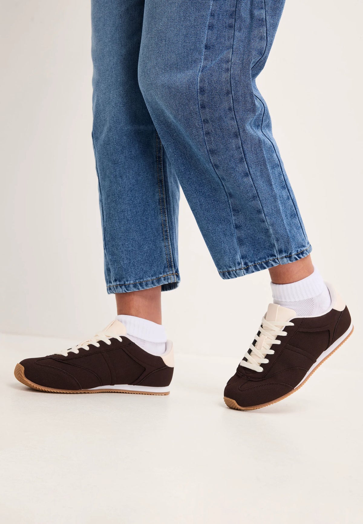 Womens Chocolate Brown Suedette Low Profile Trainers