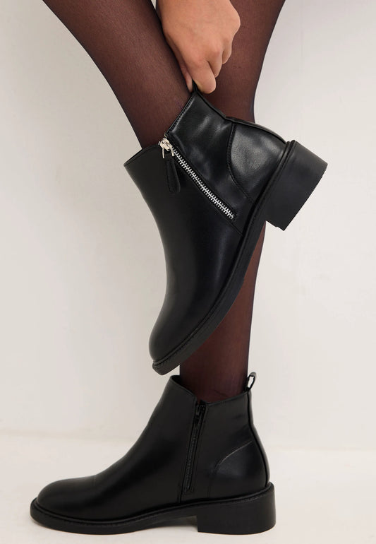 Womens Black Faux Leather Side Zip Ankle Boots
