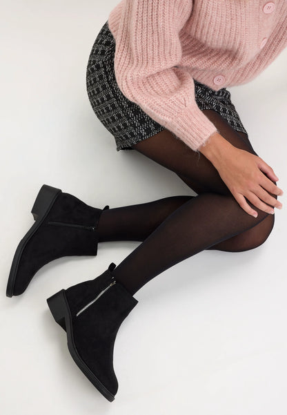 Womens Black Suedette Side Zip Ankle Boots