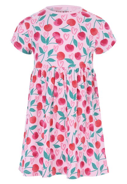 Younger Girls Pink Cherry Print Dress