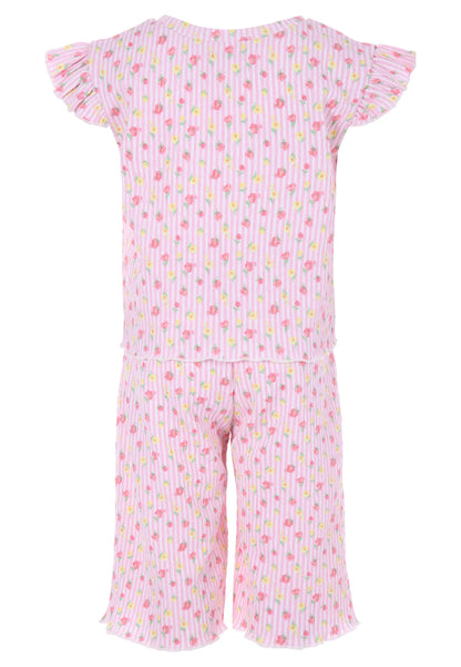Younger Girls Pink Floral Print Top and Culottes Set