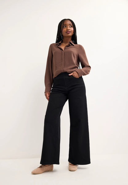 Womens Black Stretch Wide Leg Pull On Jeans