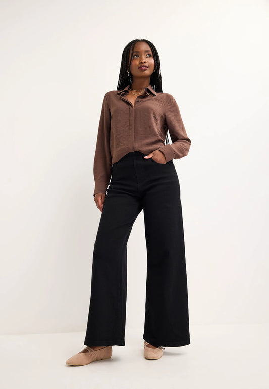 Womens Black Stretch Wide Leg Pull On Jeans