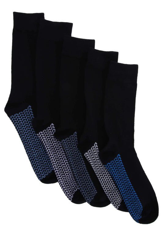 Mens 5pk Black Stripe Footbed Socks