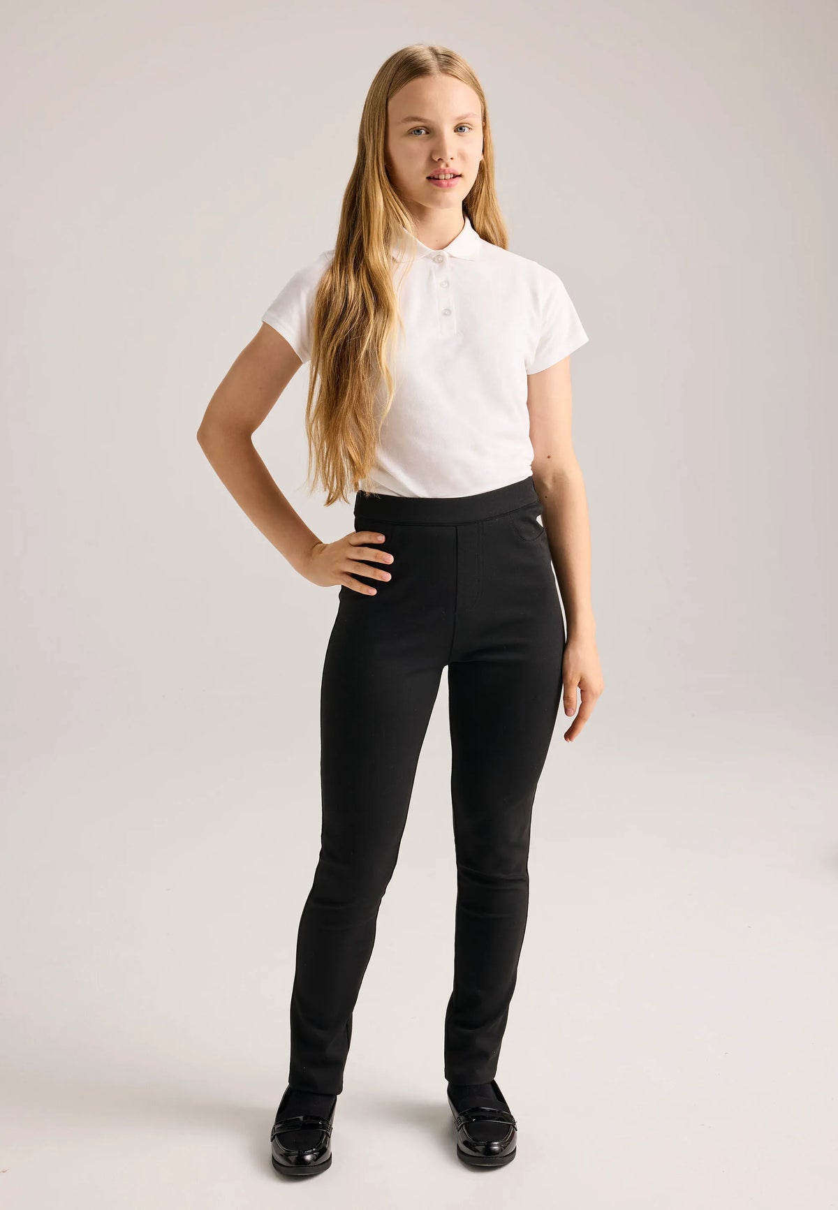 Older Girls Black Ponte Skinny Fit School Trousers