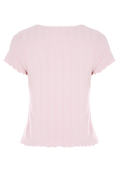 Womens Light Pink Pointelle Short Sleeved Pyjama Top