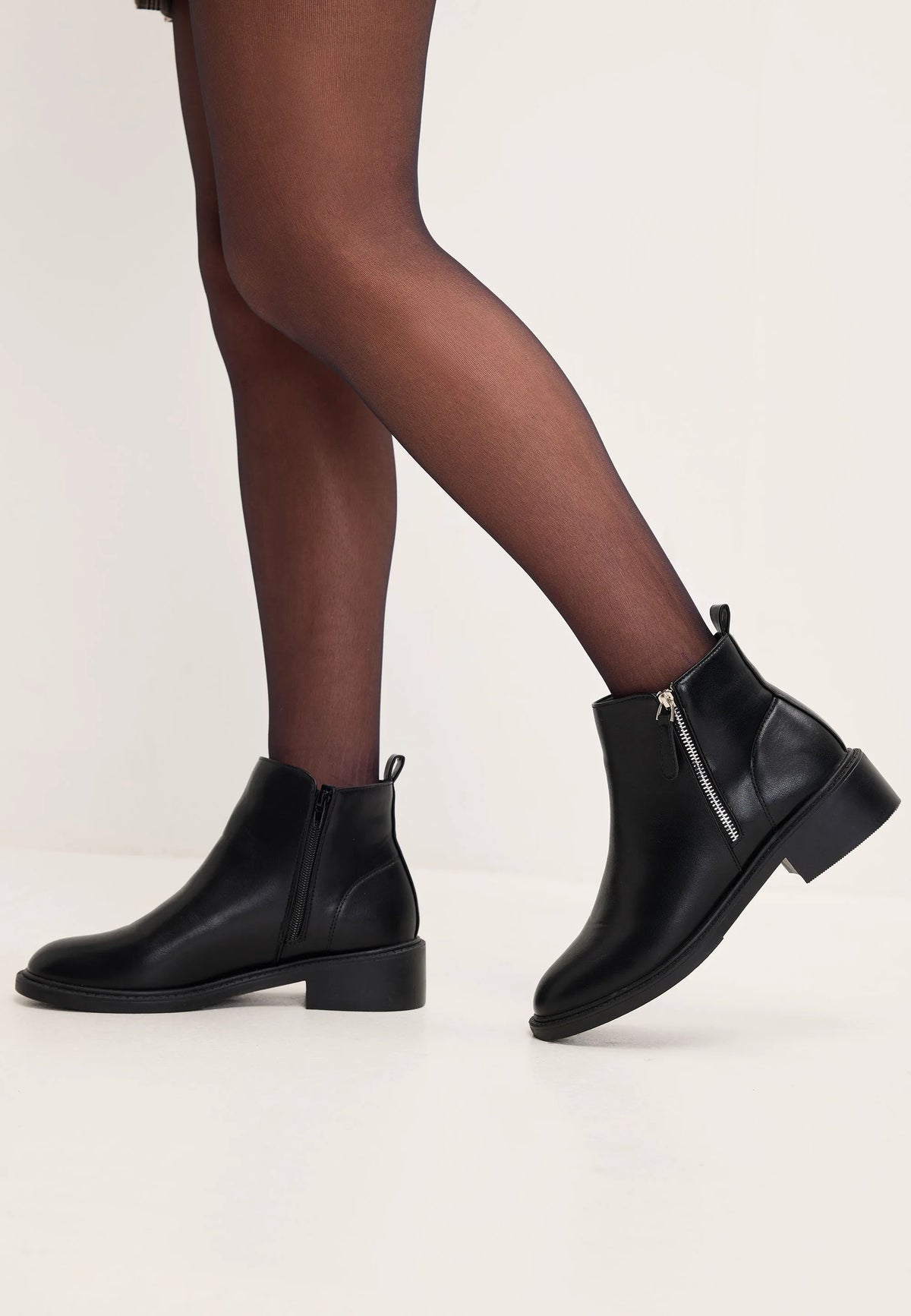Womens Black Faux Leather Side Zip Ankle Boots