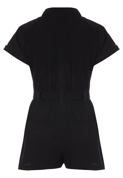 Womens Black Utility Cotton Playsuit
