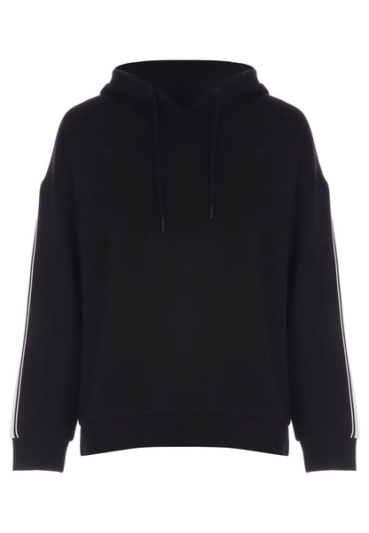 Womens Black Long Sleeve Hoodie with Stripe