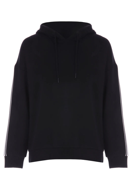 Womens Black Long Sleeve Hoodie with Stripe