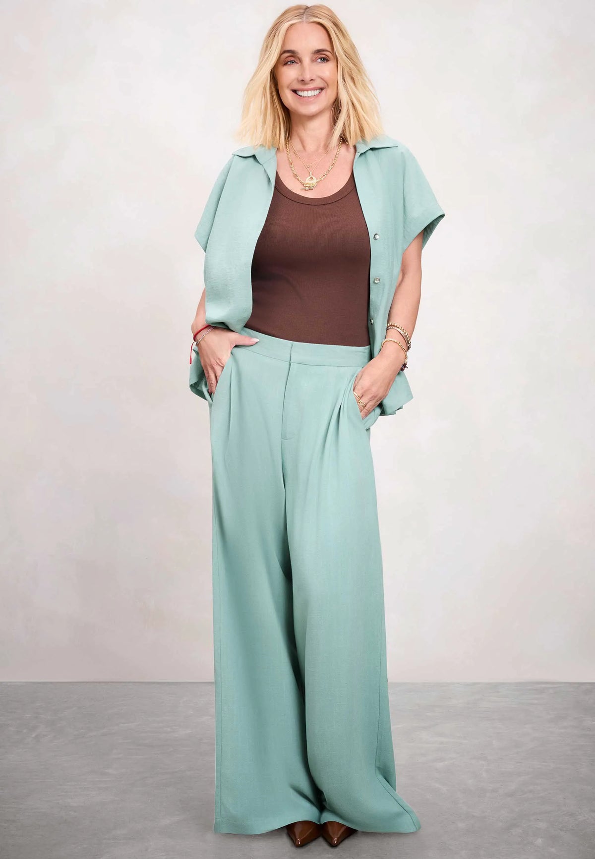 Womens Green Linen Blend Shirt