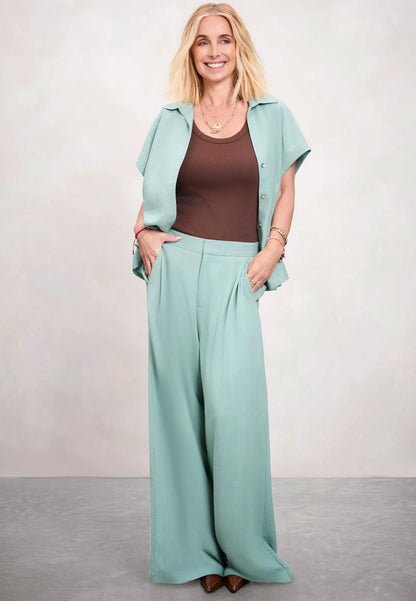Womens Green Linen Blend Shirt