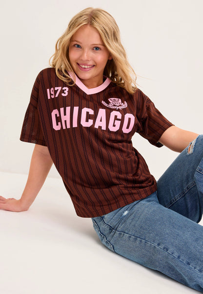 Older Girls Brown Chicago Football Top