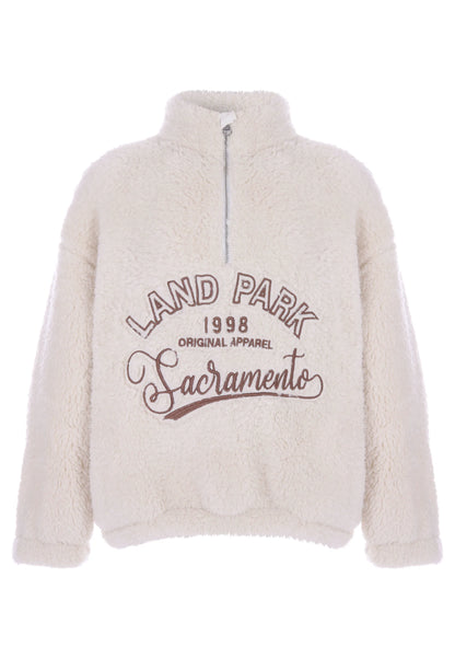 Older Girls Cream Borg Half Zip Sweatshirt