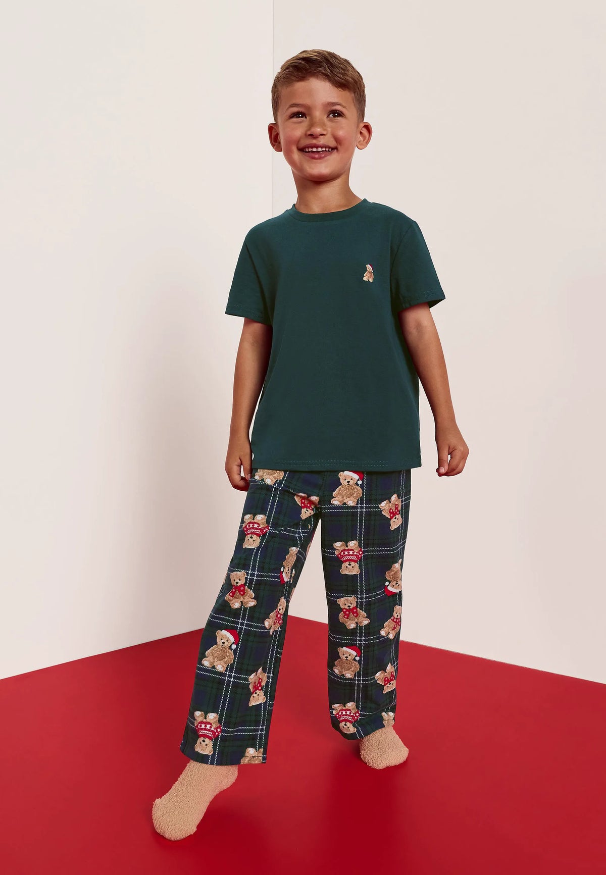 Boys Green Teddy Bear Family Pyjama Set