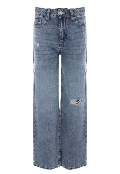 Older Girls Blue Ripped Wide Leg Jeans
