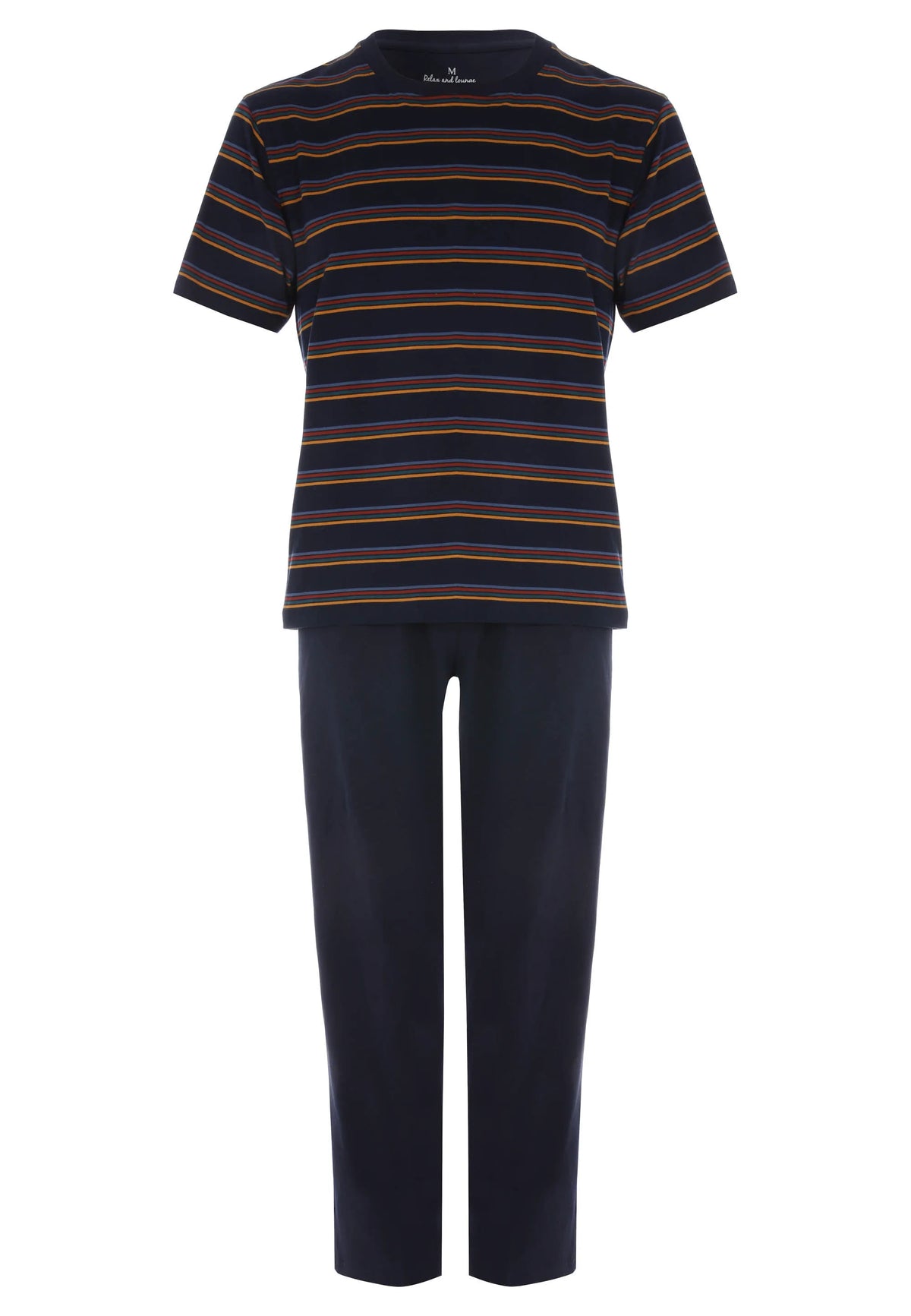 Mens Navy Stripe Cotton Long Pyjama Set
