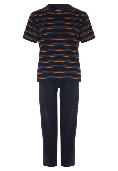 Mens Navy Stripe Cotton Long Pyjama Set