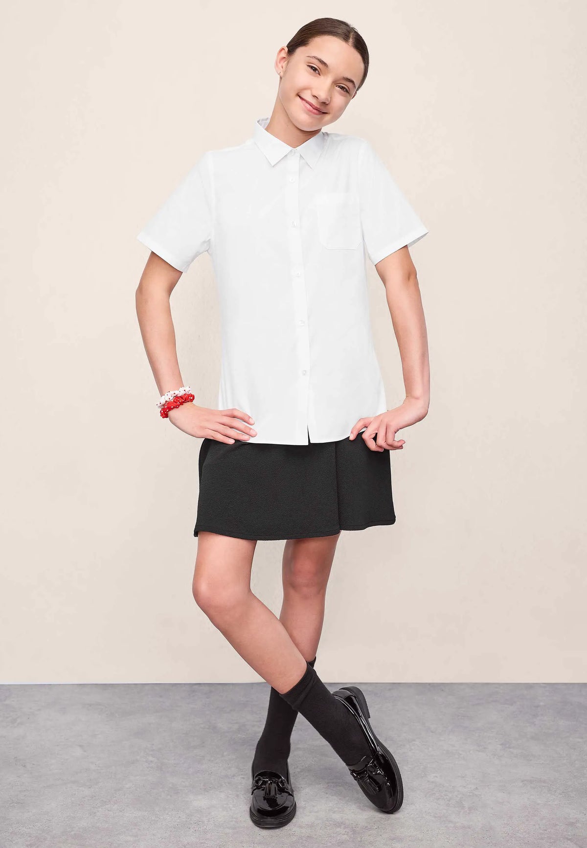Older Girls Black Textured Skater School Skirt