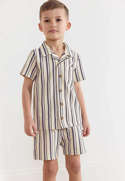 Younger Boys Ecru Stripe Shirt & Shorts Set