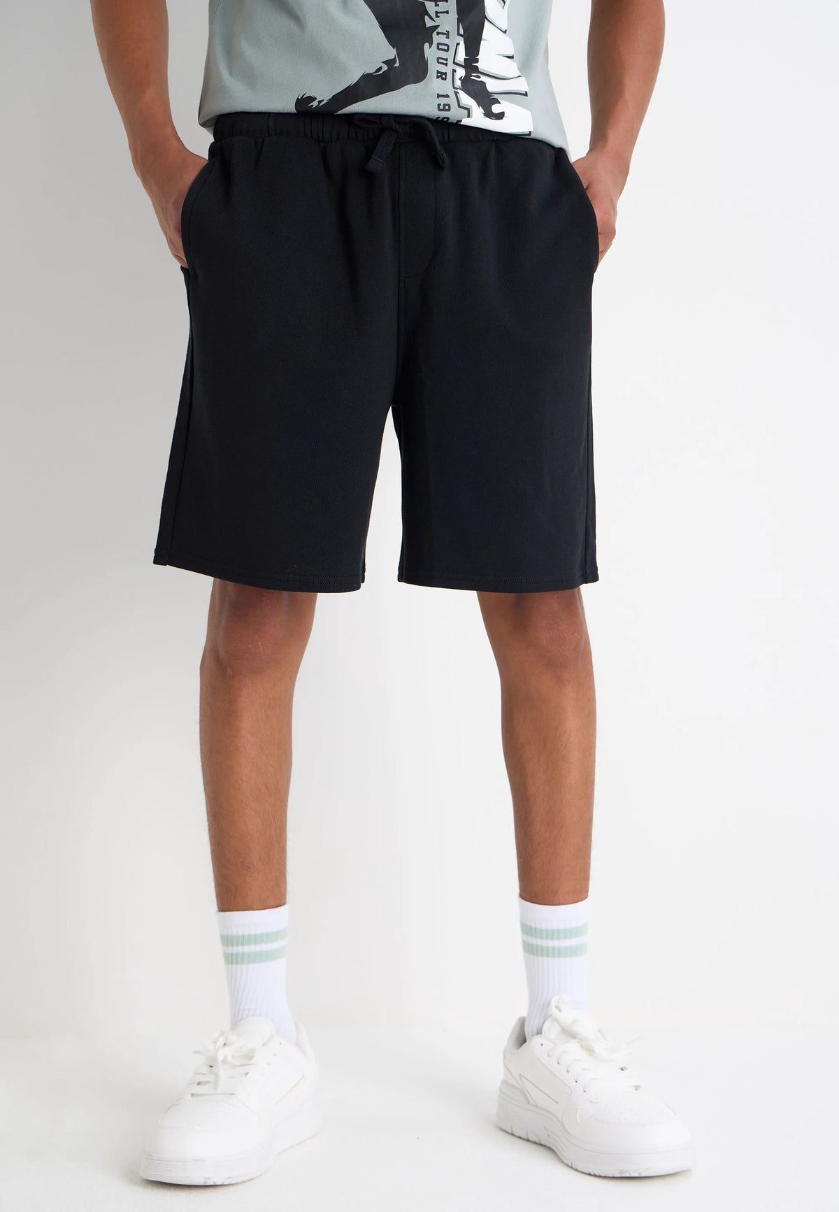 Older Boys Black Plain Drawstring Shorts